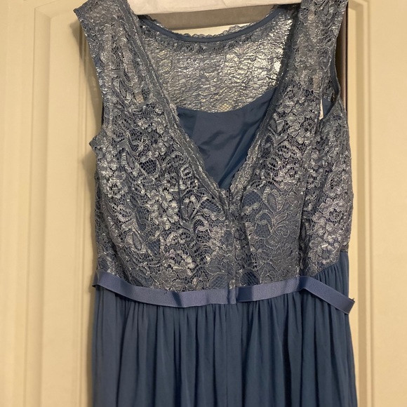 Long Bridesmaid Dress with Lace Bodice in Dusty Blue - Picture 5 of 8